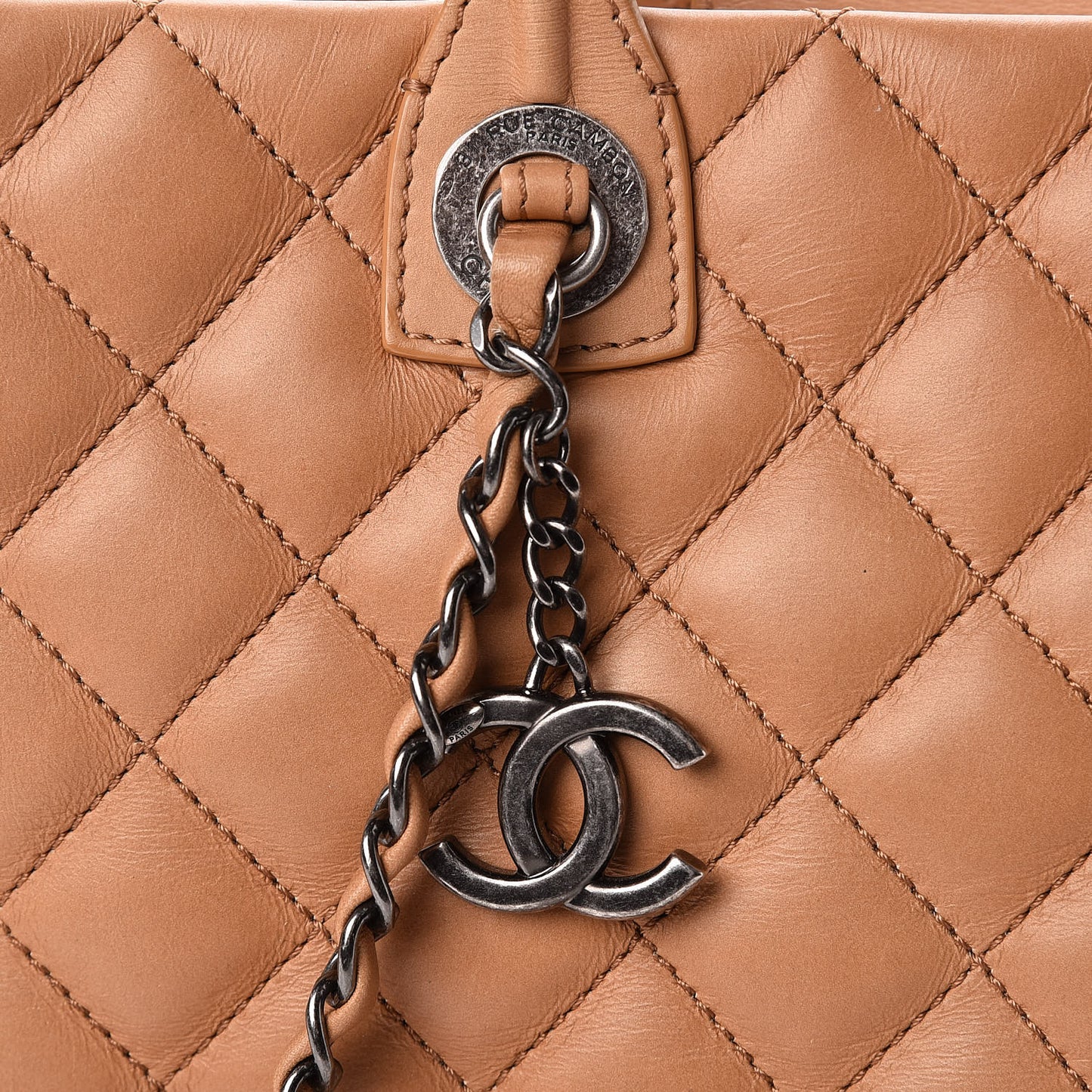 Calfskin Quilted Small Easy Shopping Tote Dark Beige
