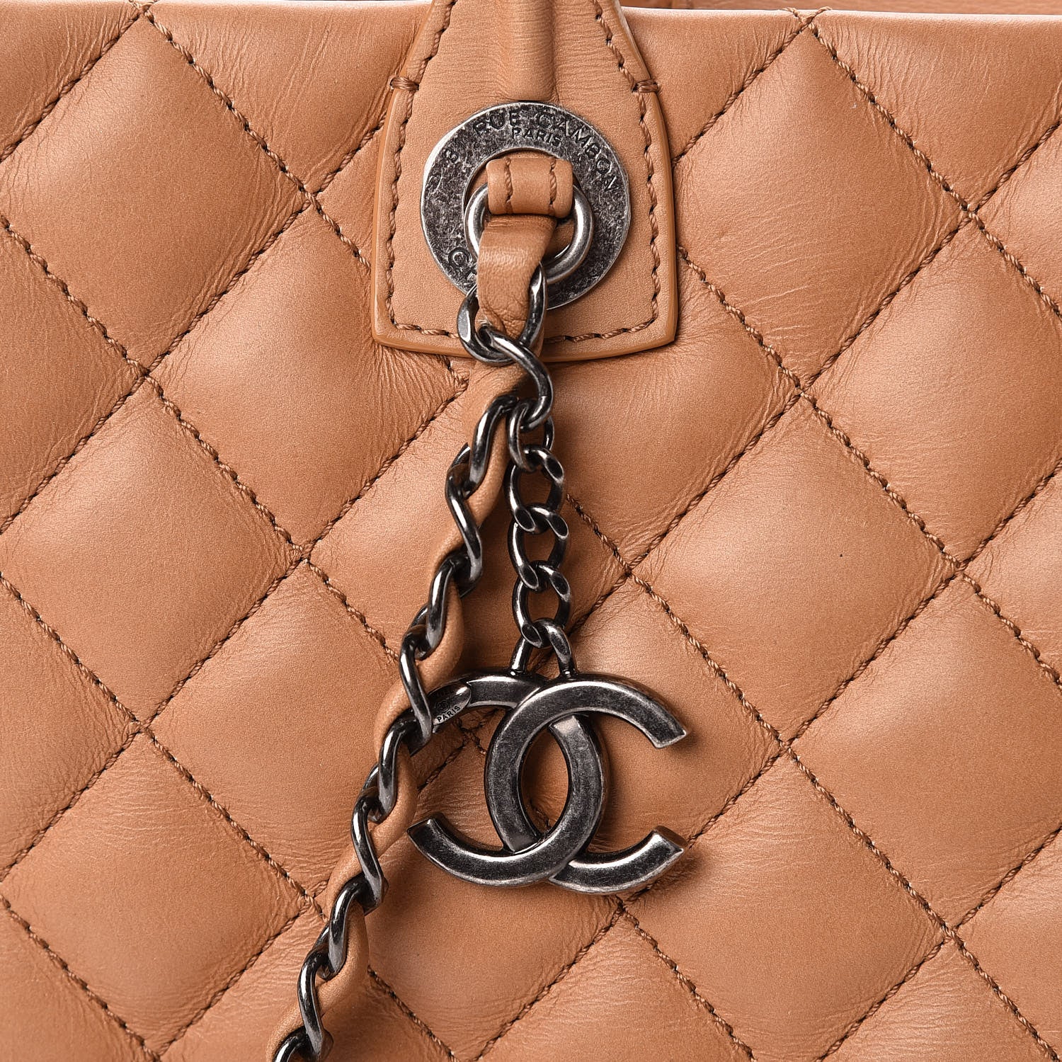 Chanel Calfskin Quilted Small Easy Shopping Tote Dark Beige 8 of 11