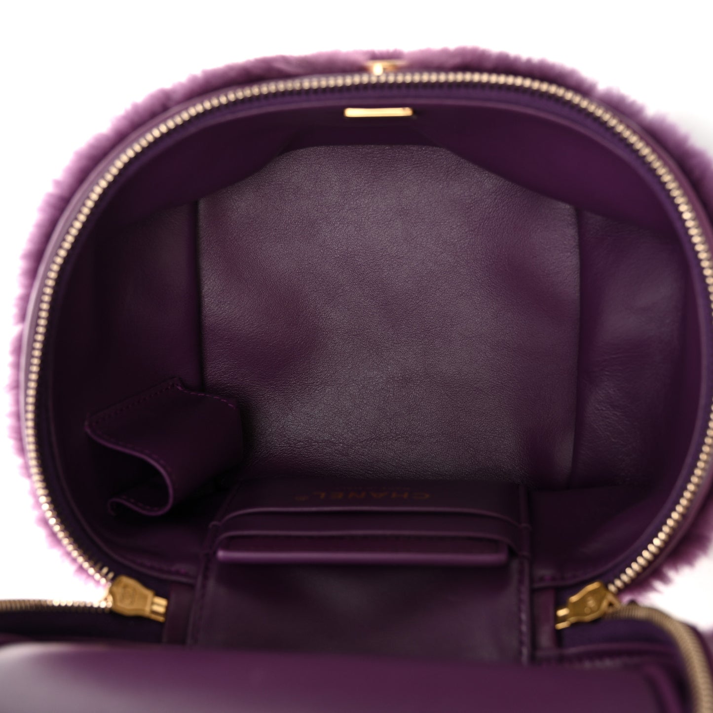 Shearling Lambskin Quilted Small Vanity Case Purple