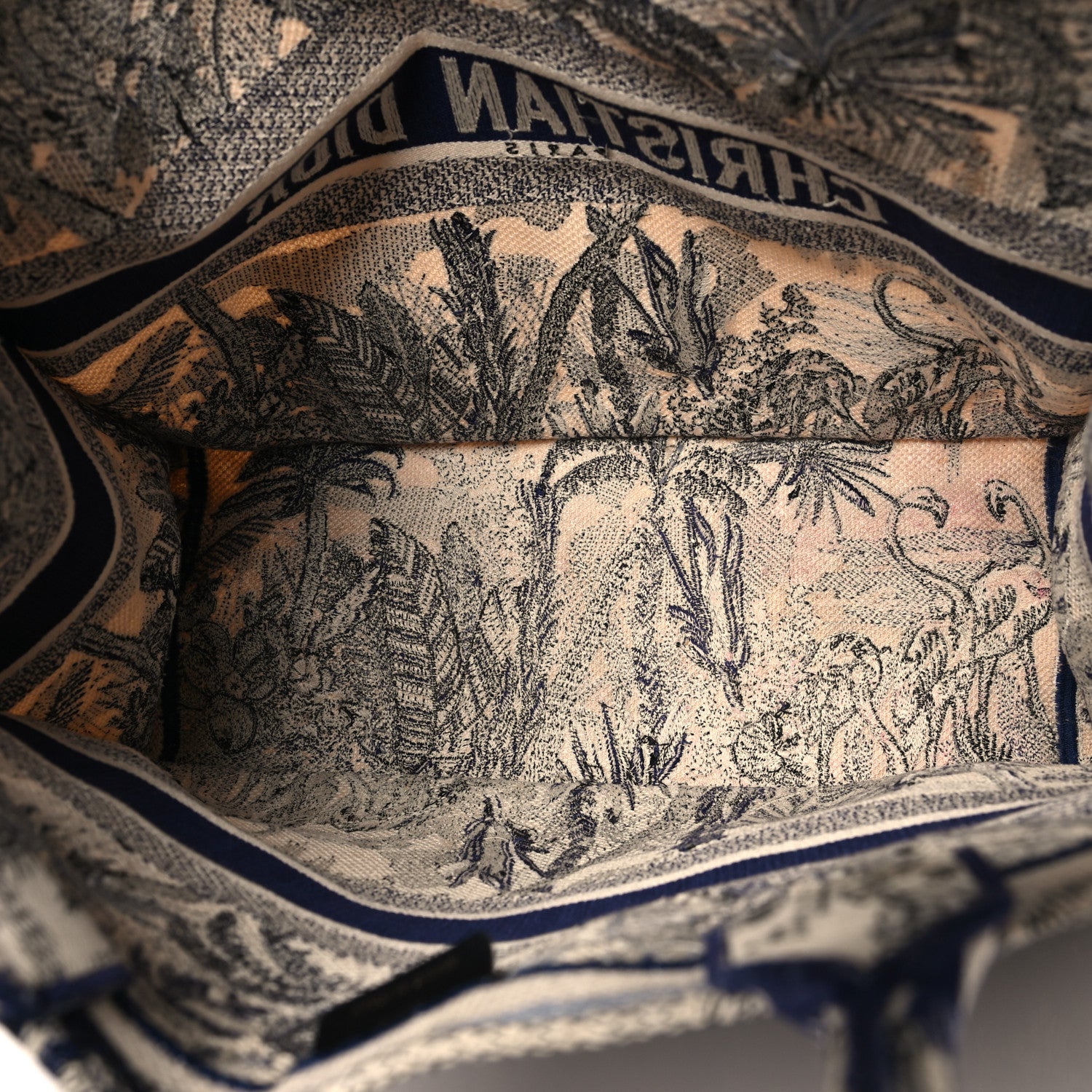 Christian Dior Canvas Embroidered Large Palm Tree Toile De Jouy Book Tote Blue 5 of 13