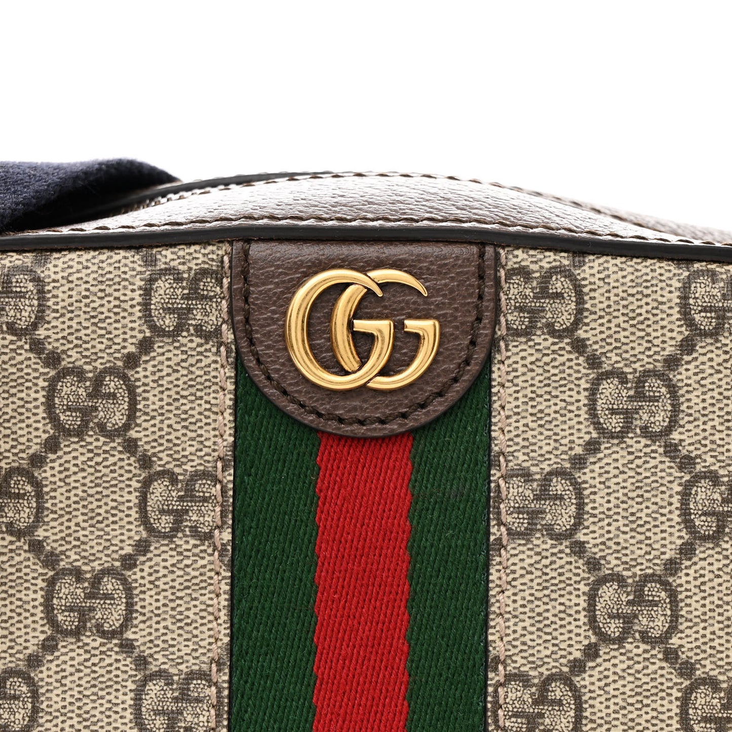 GG Supreme Monogram Textured Dollar Calfskin Web Ophidia Wristlet Shoulder Bag Beige Ebony New Acero