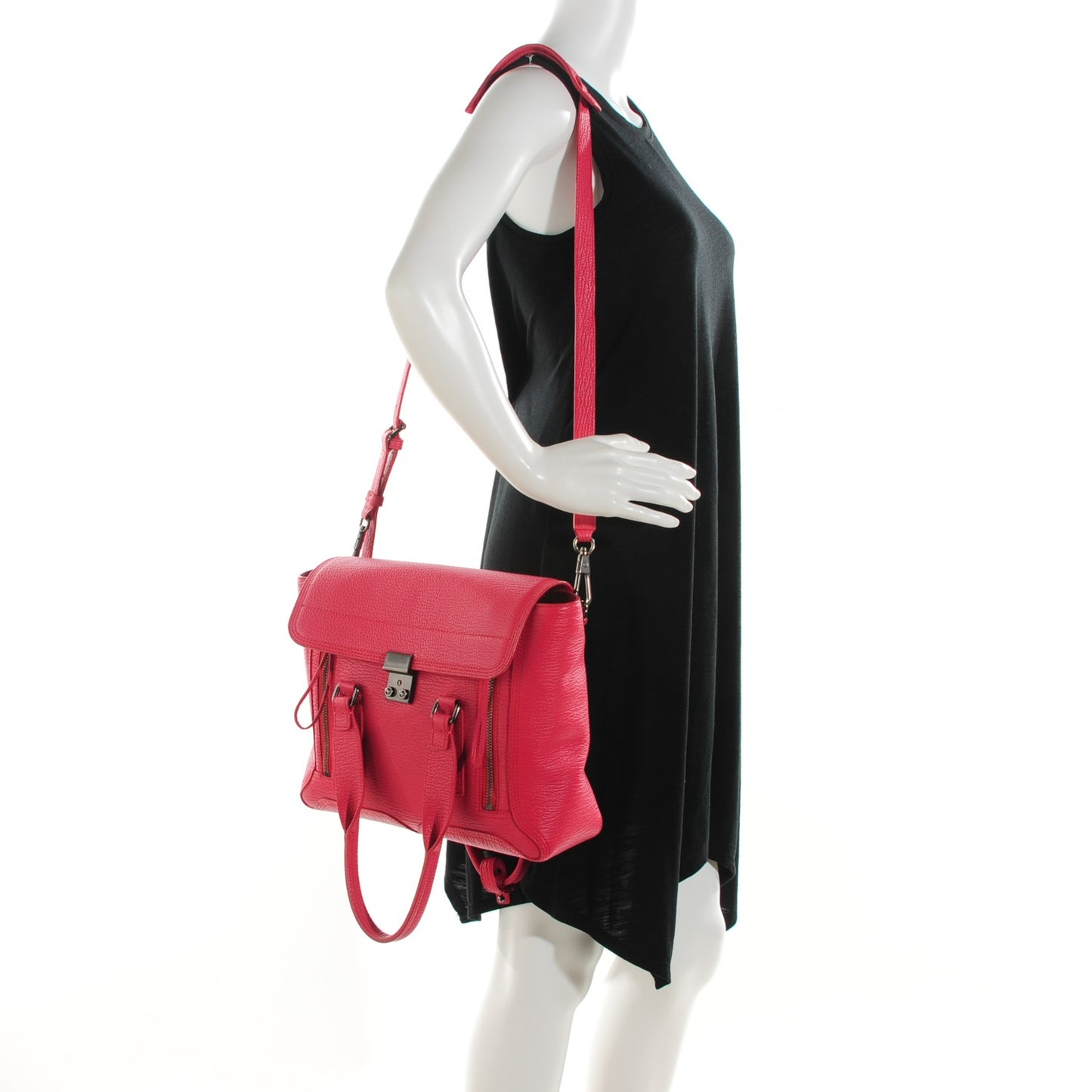 3.1 Textured Calfskin Medium Pashli Satchel Raspberry