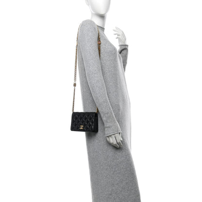 Chanel Lambskin Quilted Enamel Logo Clutch on Chain WOC Black 2 of 12