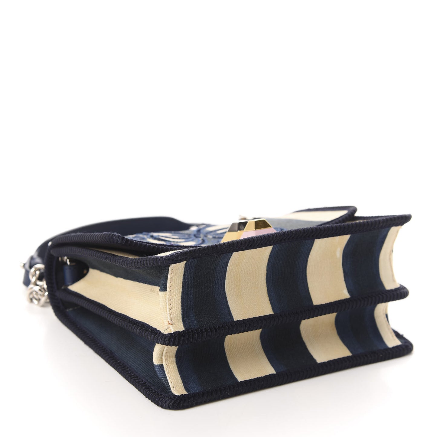 Canvas Calfskin Striped Bow Small Kan I Shoulder Bag Blueberry