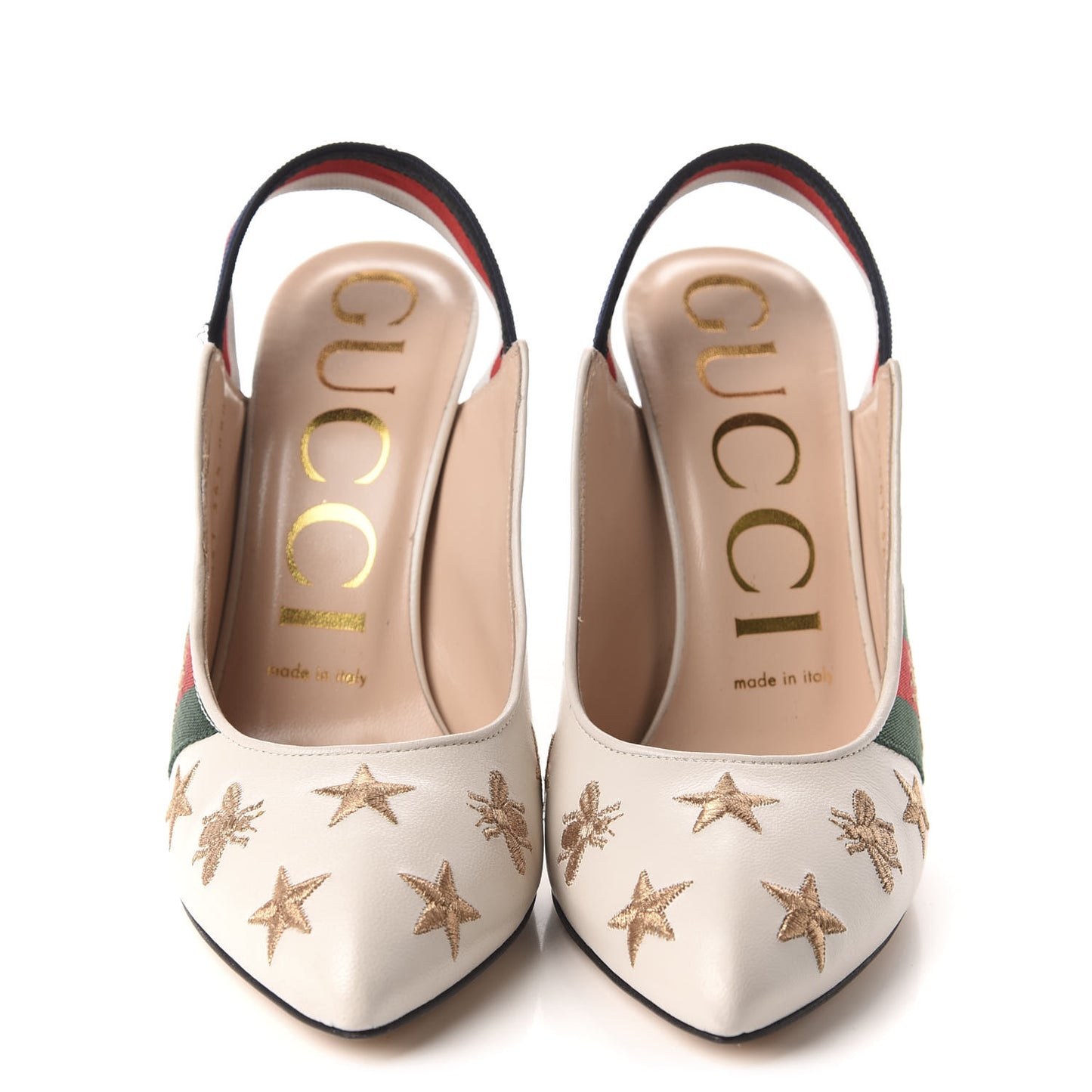 Malaga Kid Web Bee Star Embroidered Sylvie High Heel Slingback Pumps 36.5 White