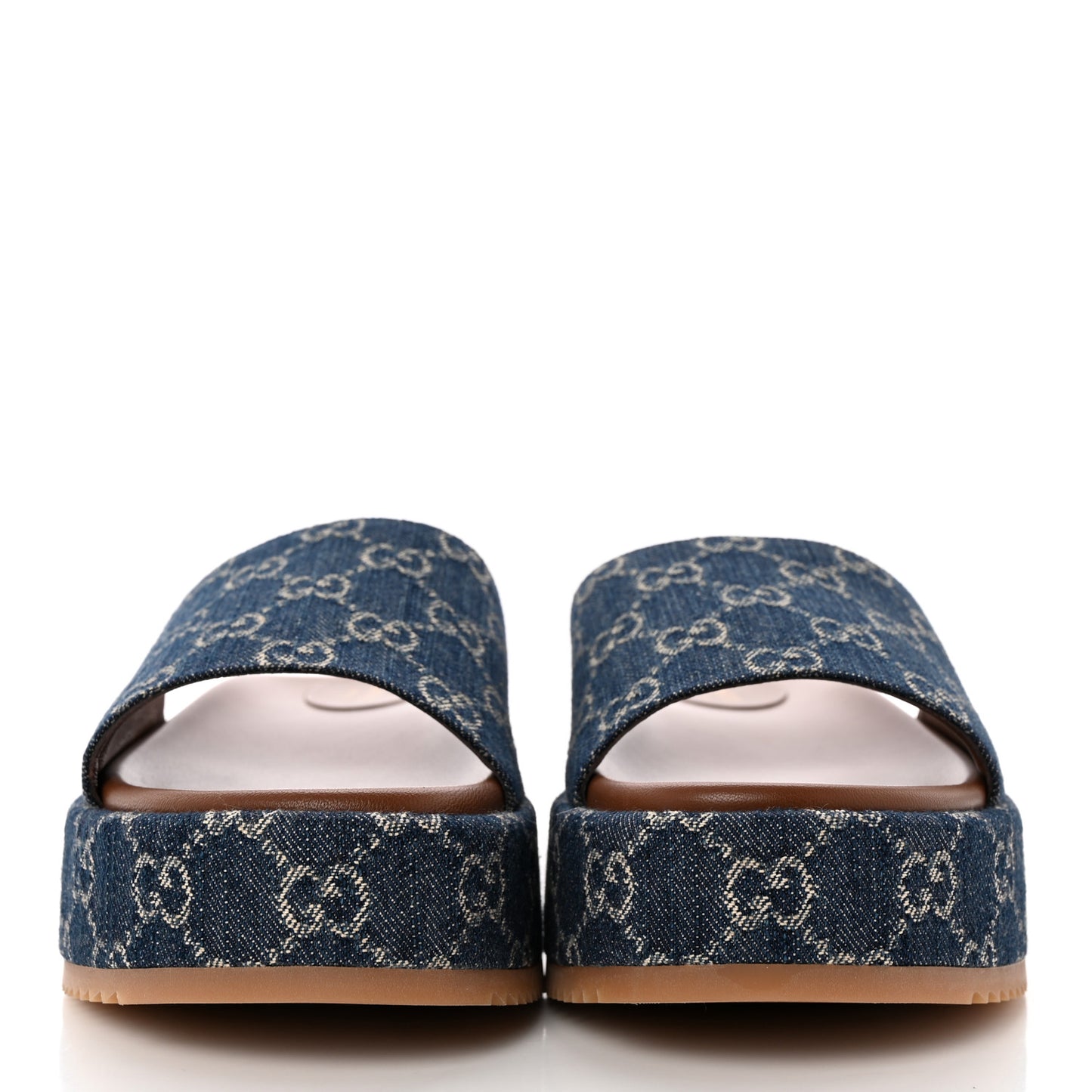 New Denim GG Monogram Angelina Platform 55mm Slide Sandals 42 Blue Tea