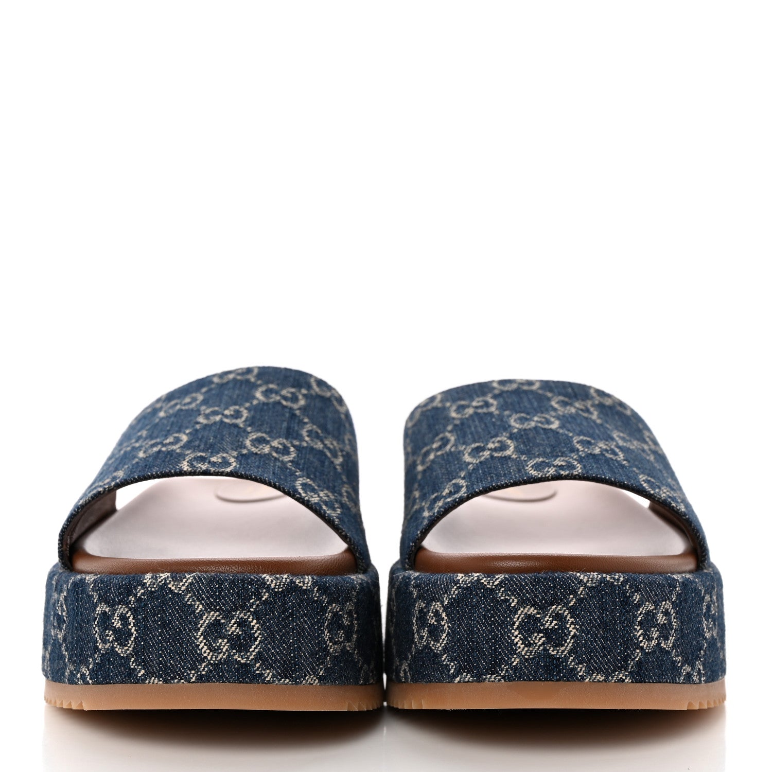 Gucci New Denim GG Monogram Angelina Platform 55mm Slide Sandals 42 Blue Tea 2 of 8