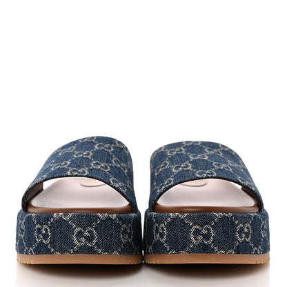Gucci New Denim GG Monogram Angelina Platform 55mm Slide Sandals 42 Blue Tea 2 of 8