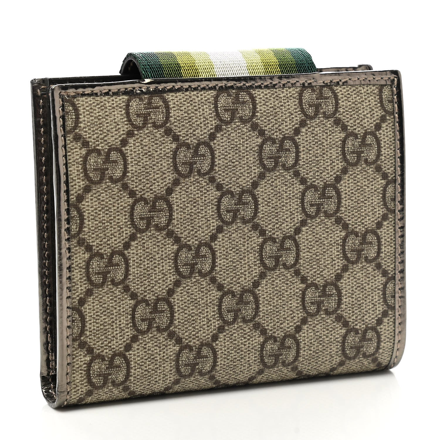 Gucci Monogram Web Ladies Web French Wallet Metallic Brown Green 3 of 8