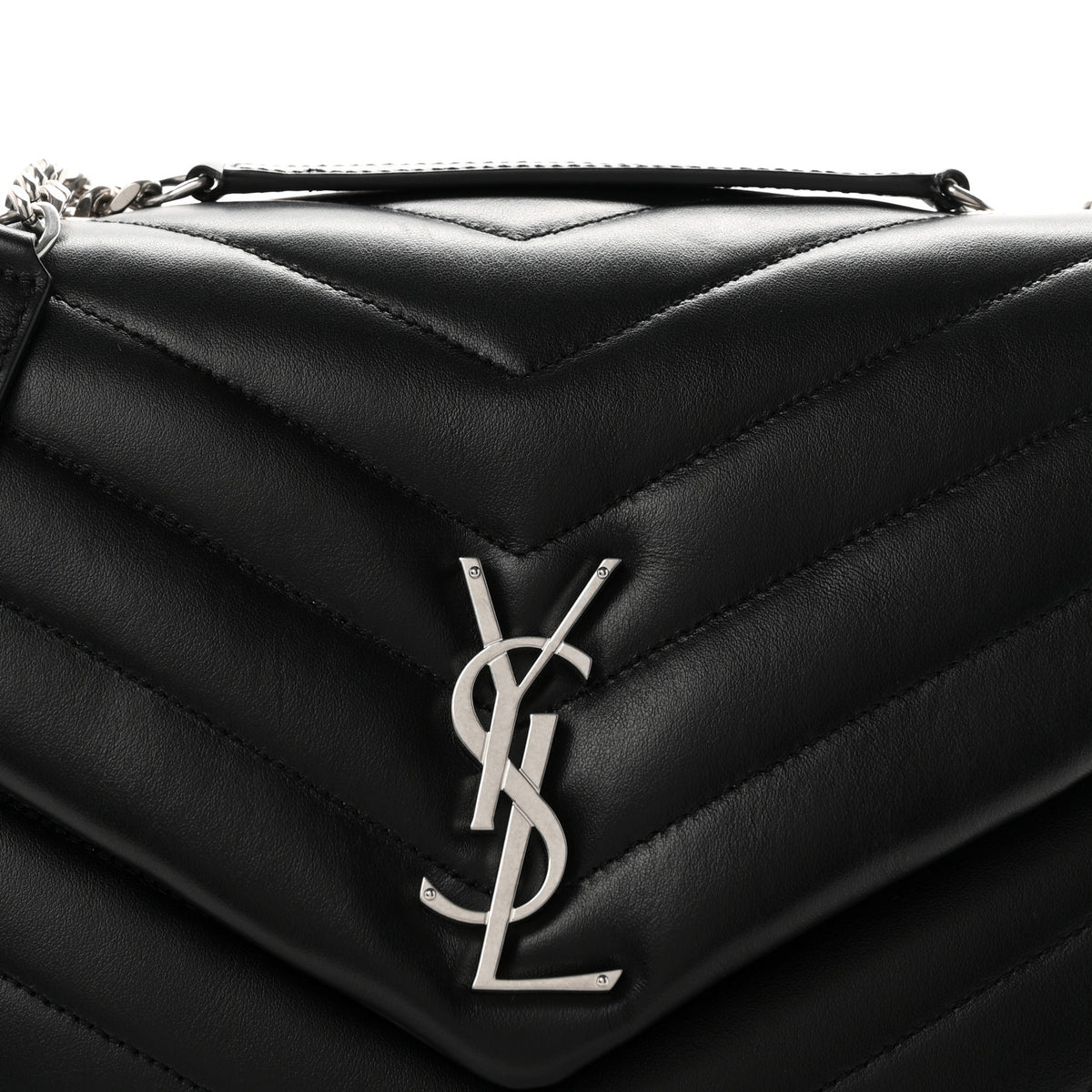 Calfskin Y Quilted Monogram Medium Loulou Chain Satchel Black