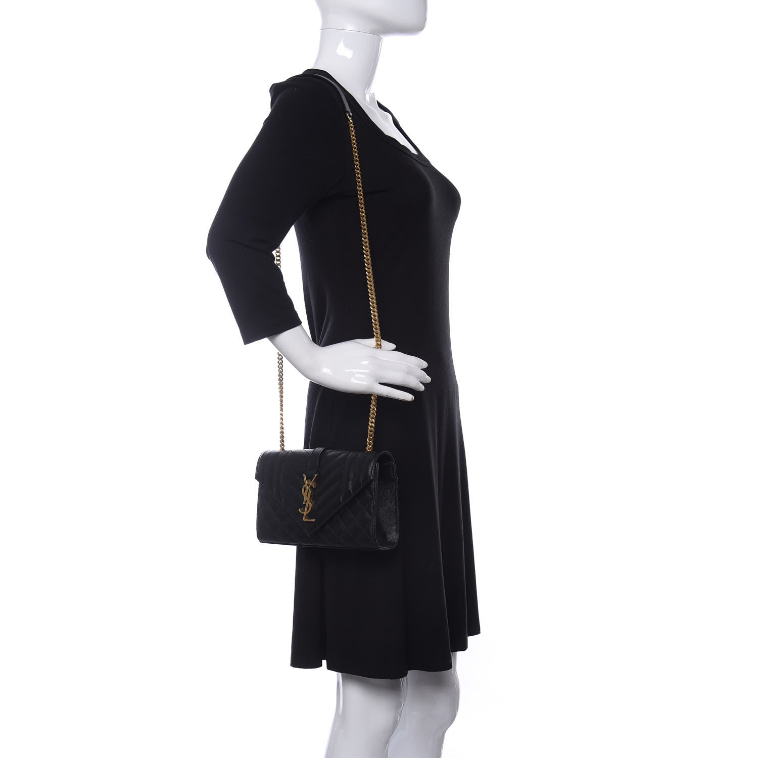 Saint Laurent Grain De Poudre Textured Mixed Matelasse Triquilt Small Monogram Satchel Black 2 of 11