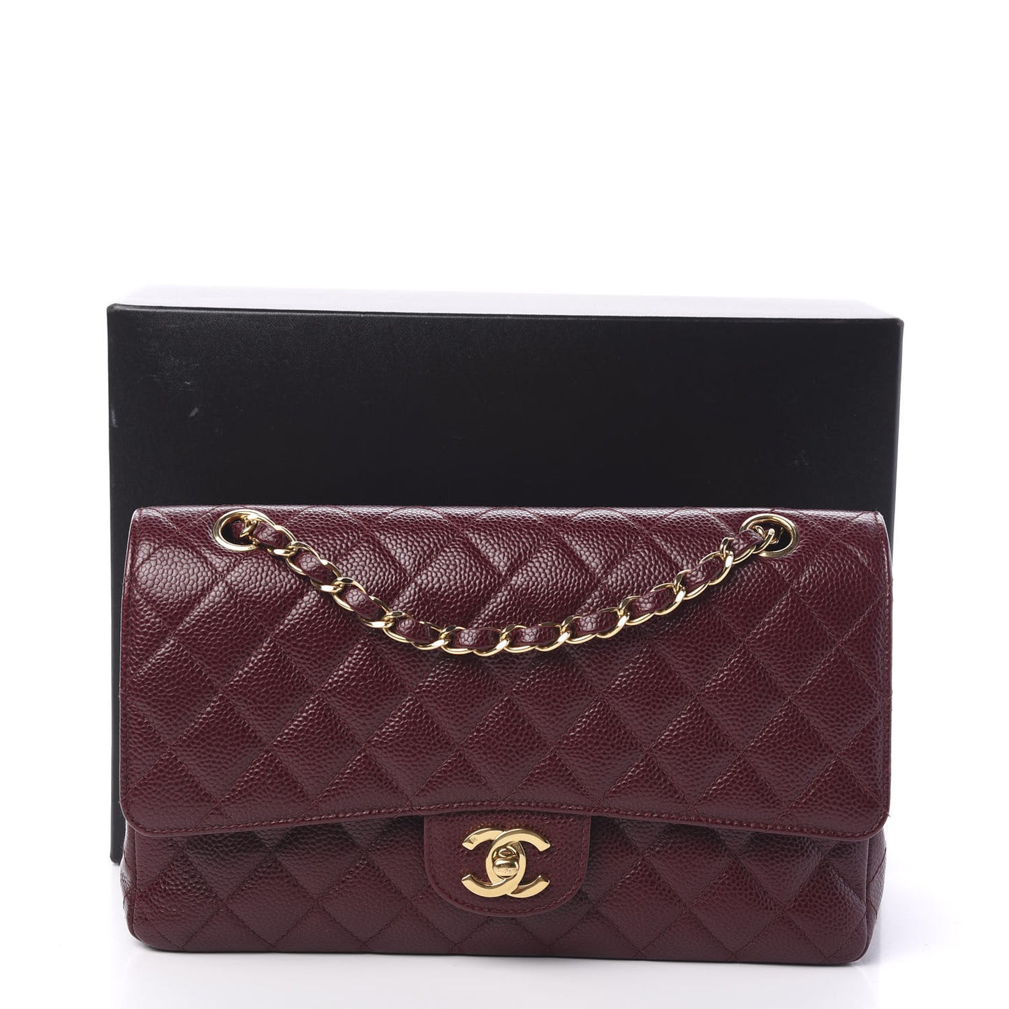 Caviar Quilted Medium Double Flap Bordeaux