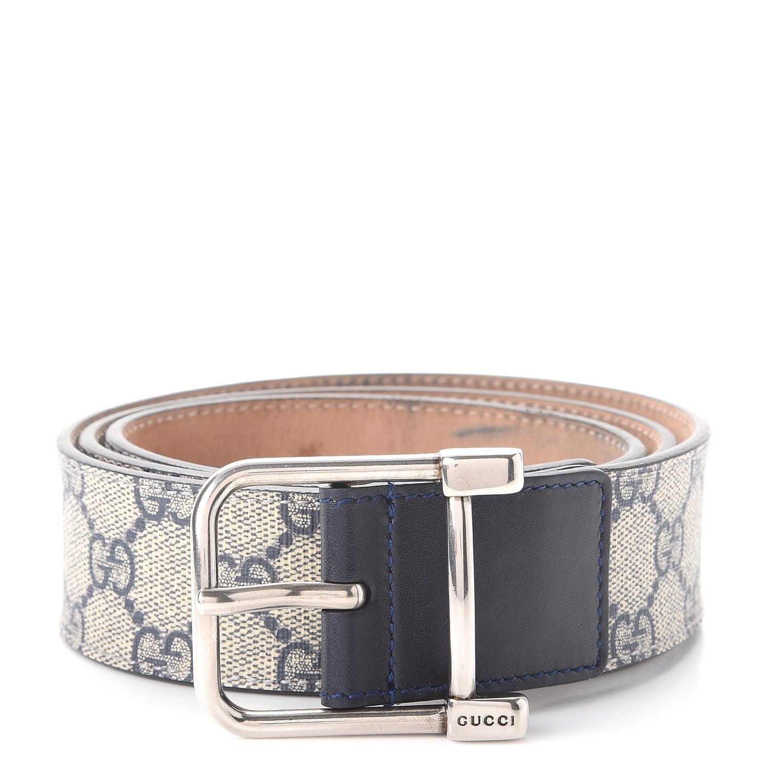 Gucci GG Supremem Monogram Selleria Calfskin Square Spur 40mm Belt 95 38 Beige Blue 1 of 10