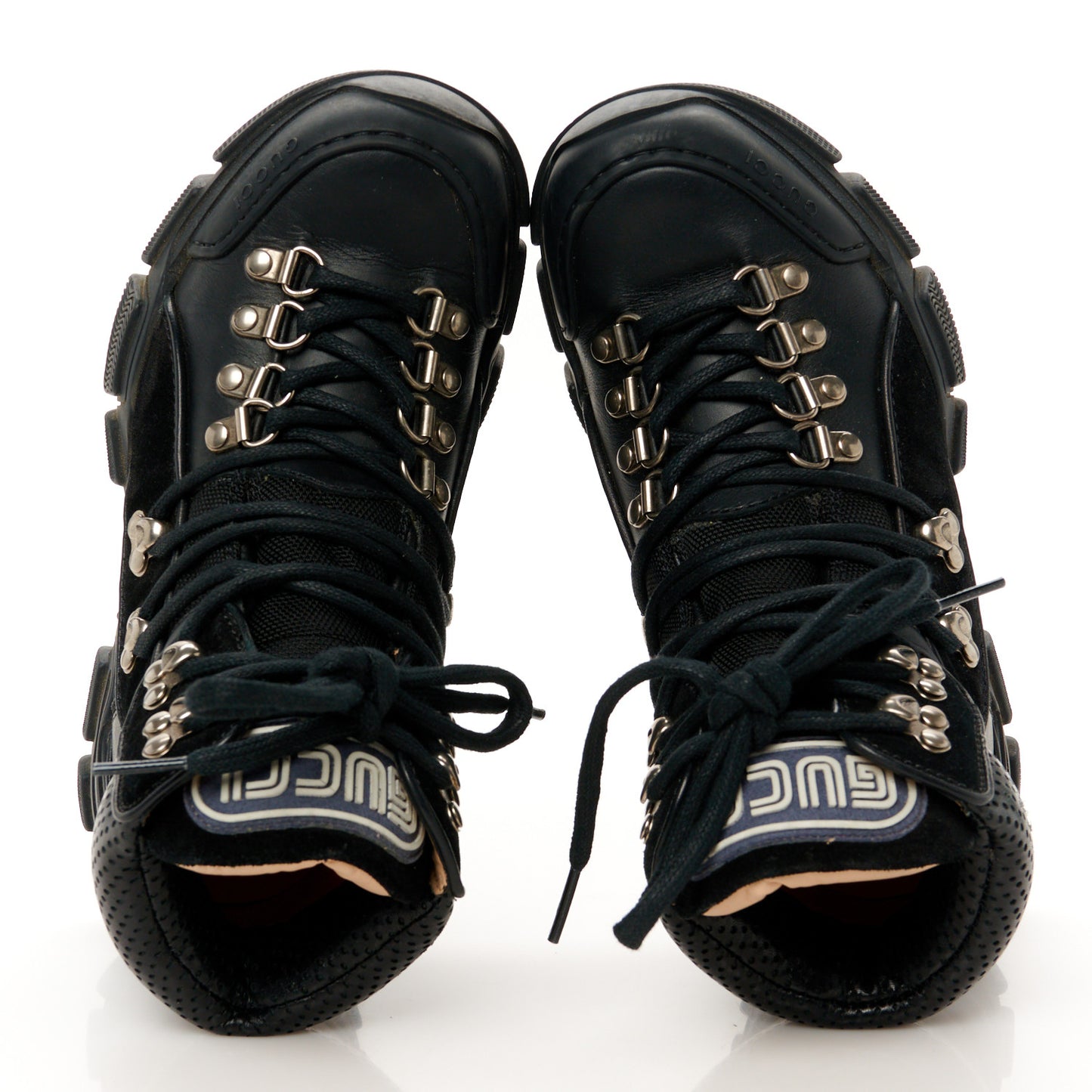 X SEGA Calfskin Suede Technical Canvas Womens Flashtrek High-Top Sneakers 35 Black