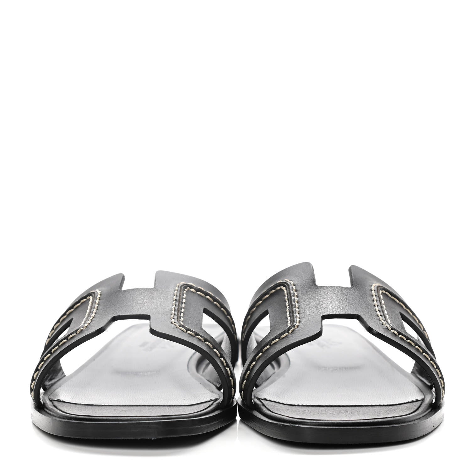 Hermes Calfskin Pique Oran Sandals 36.5 Black 2 of 10