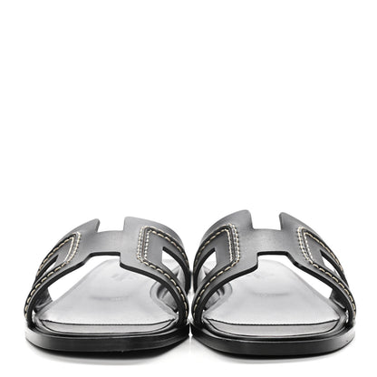 Hermes Calfskin Pique Oran Sandals 36.5 Black 2 of 10