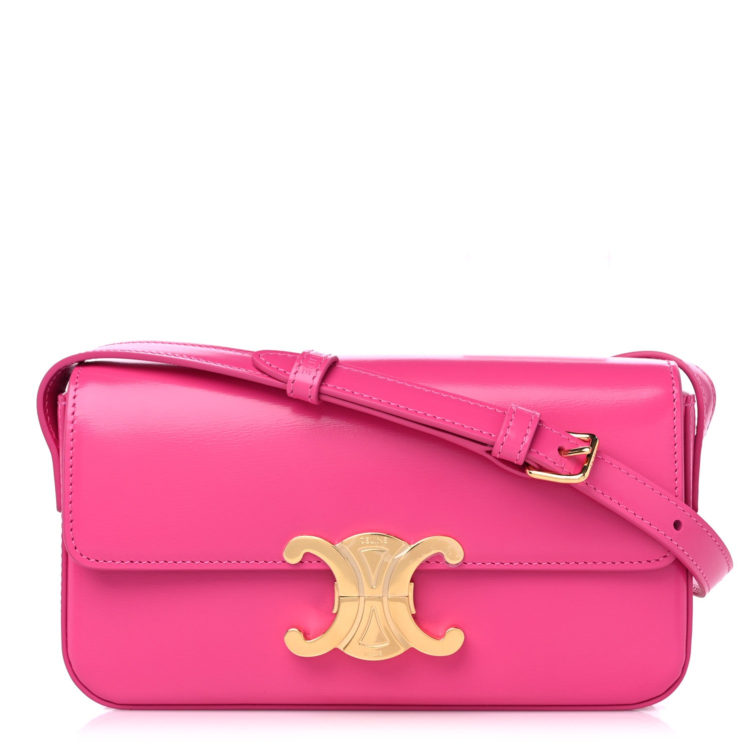 Celine Shiny Calfskin Triomphe Shoulder Bag Fuchsia 1 of 9