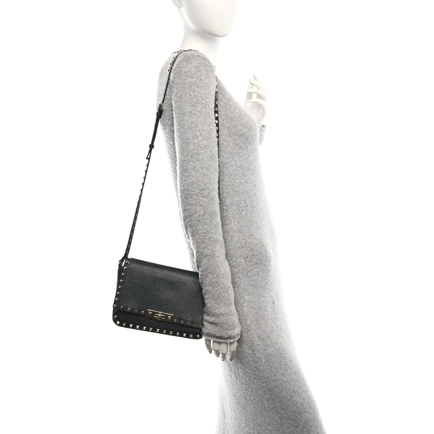 Pebbled Calfskin Small Rockstud Crossbody Flap Bag Black