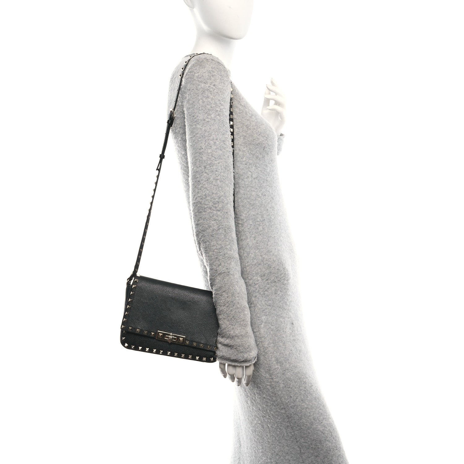 Valentino Garavani Pebbled Calfskin Small Rockstud Crossbody Flap Bag Black 2 of 10