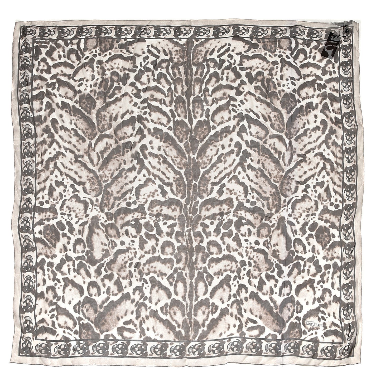 Silk Chiffon Animalier Skull Scarf Off White Dark Brown