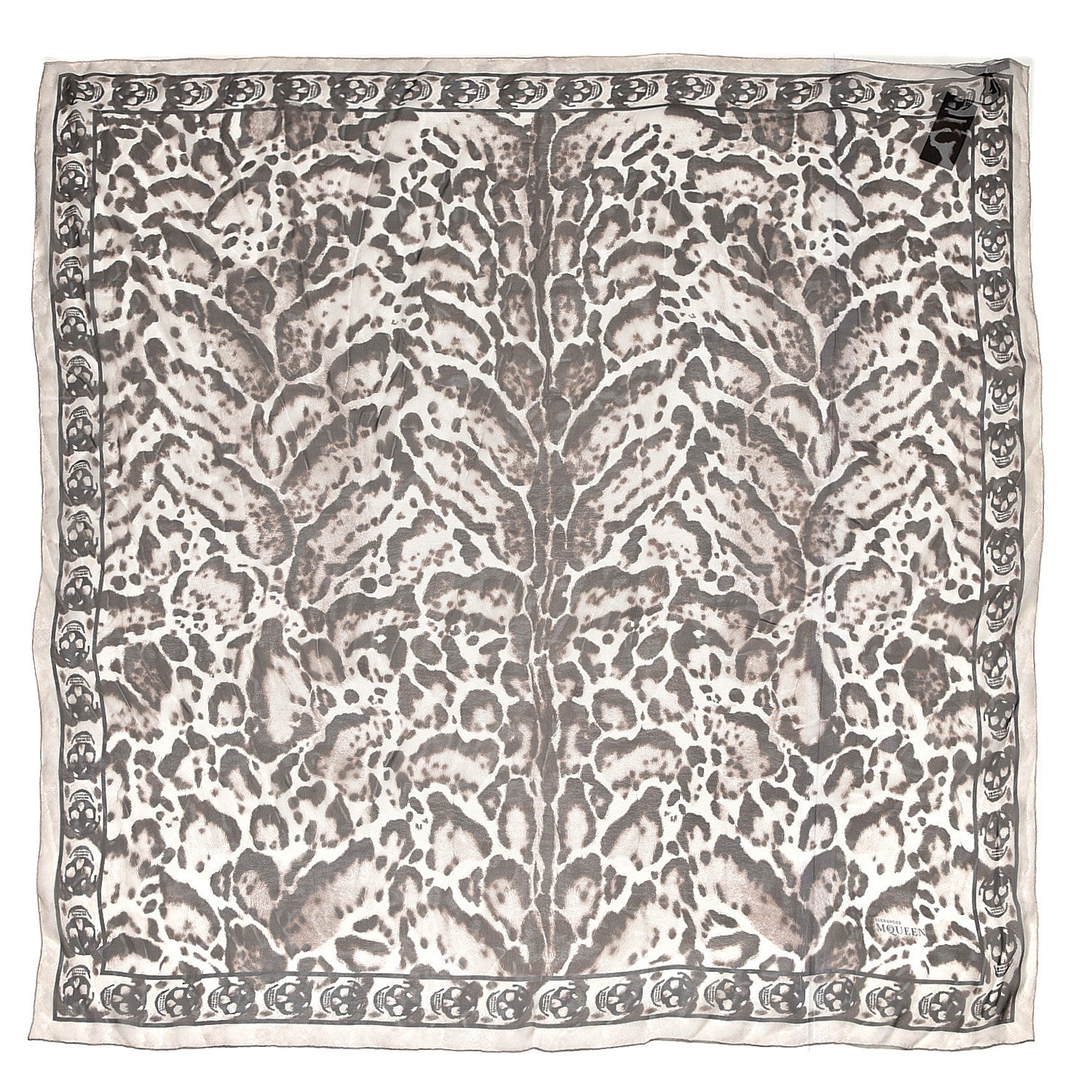 Alexander McQueen Silk Chiffon Animalier Skull Scarf Off White Dark Brown 2 of 4