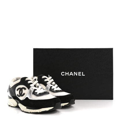 Chanel Mesh Suede Calfskin Grained Calfskin Womens CC Sneakers 35 Black White Silver 12 of 12