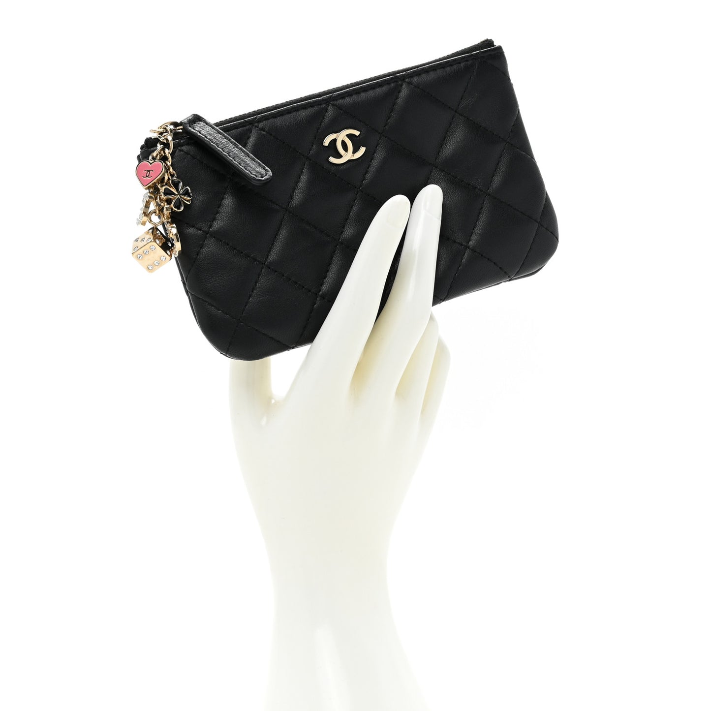 Lambskin Quilted Small Casino Cosmetic Case Black