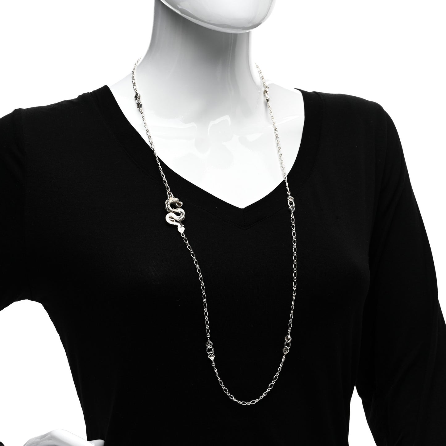 Sterling Silver Legends Naga Dragon Station Necklace 36"