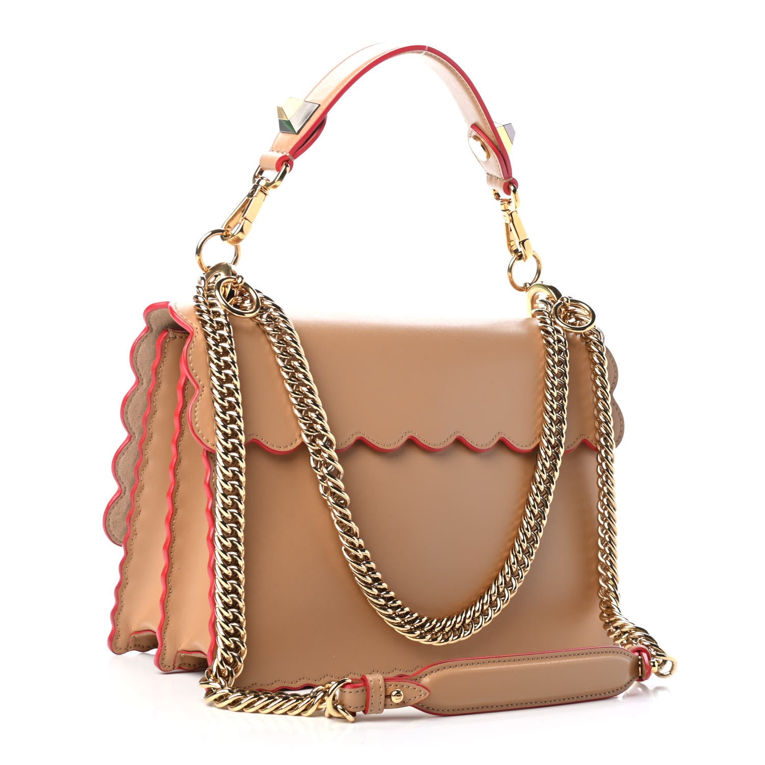 Fendi Vitello LIberty Scalloped Studded Kan I Shoulder Bag Miele Scuro 2 of 4