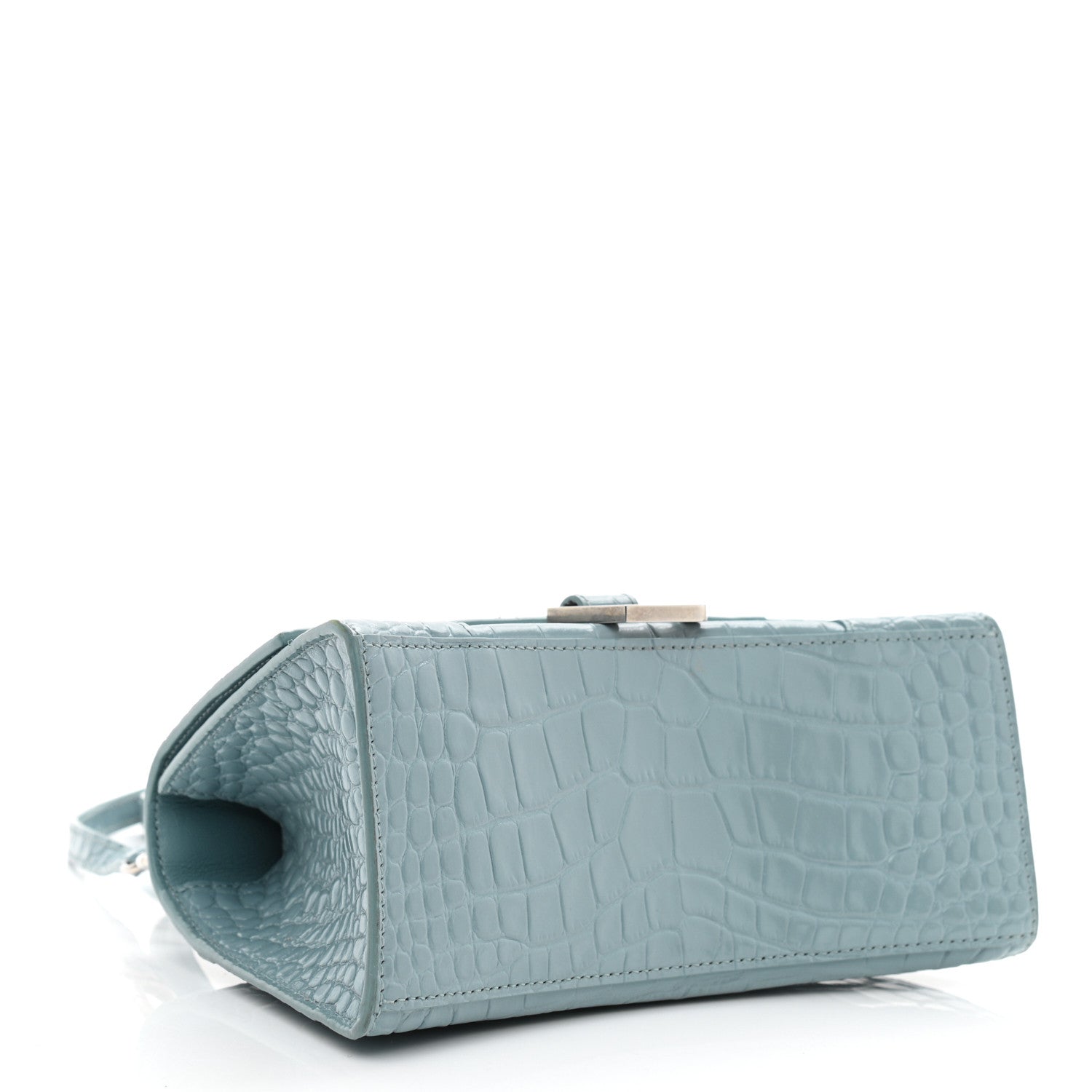 Balenciaga Shiny Calfskin Crocodile Embossed Small Hourglass Top Handle Bag Blue Grey 4 of 11