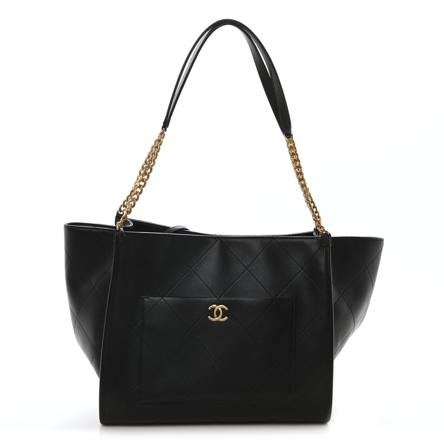 Caviar Stitched Pocket CC Large Tote Black