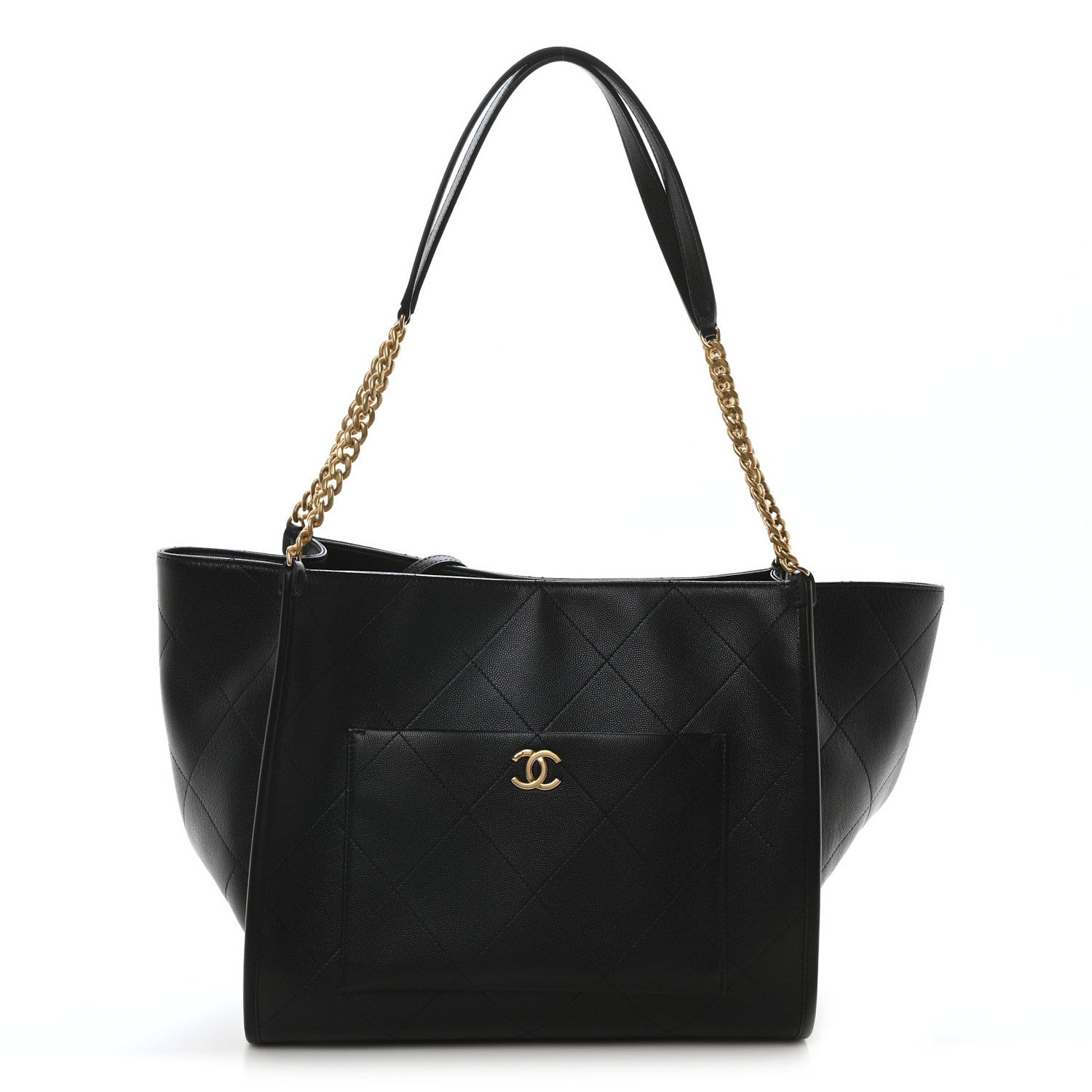 Chanel Caviar Stitched Pocket CC Large Tote Black 1 of 11