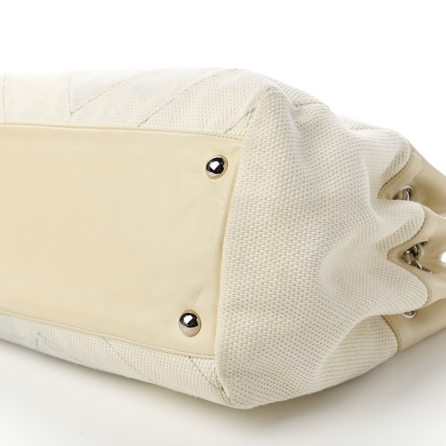 Chanel Canvas Chevron CC Shopping Tote White 7 of 11