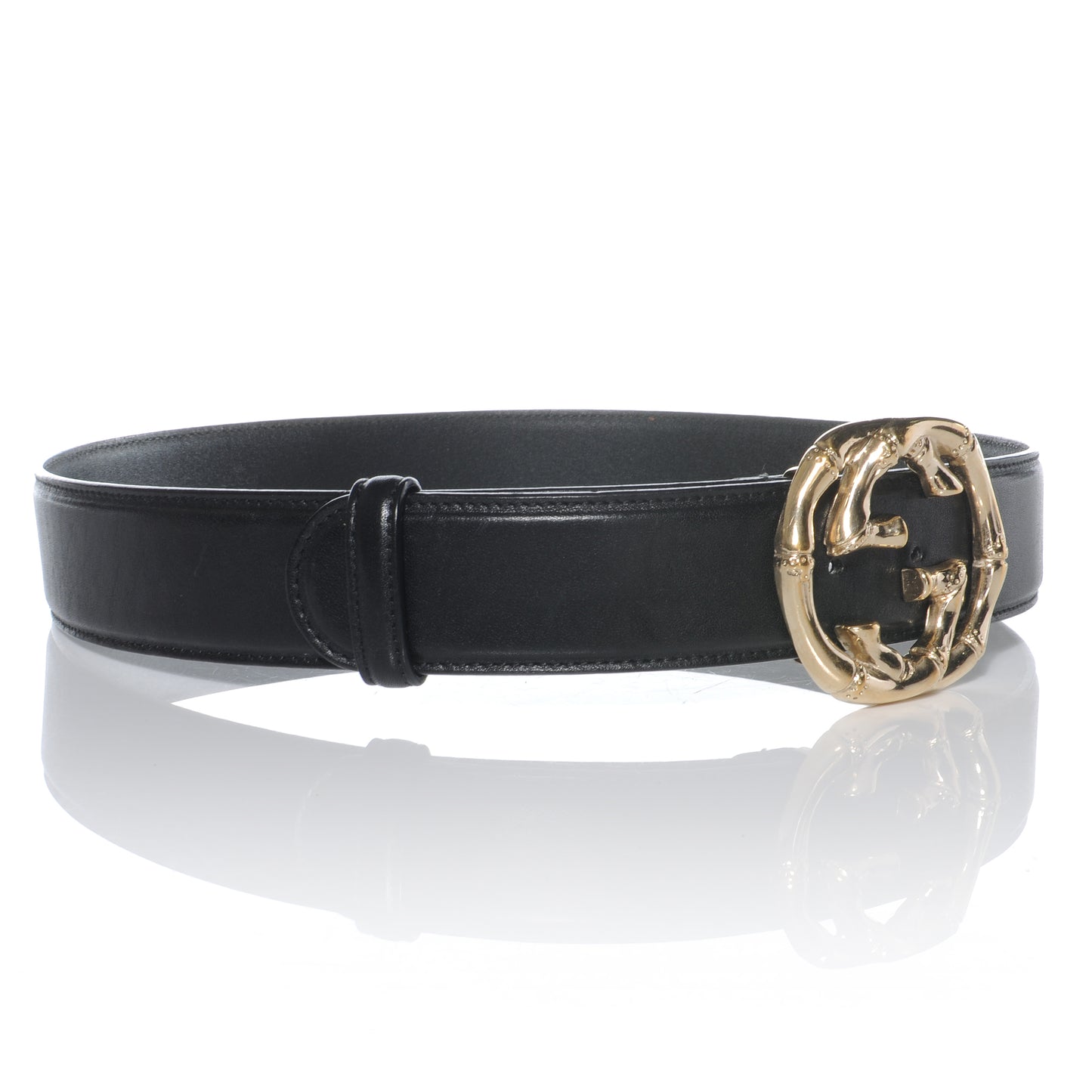 Leather Bamboo GG Buckle Belt 80 32 Black