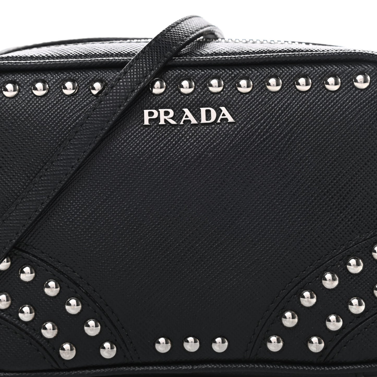 Saffiano Studded Mini Camera Crossbody Black