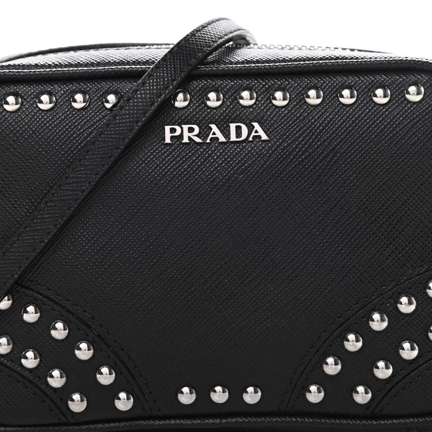 Prada Saffiano Studded Mini Camera Crossbody Black 8 of 10