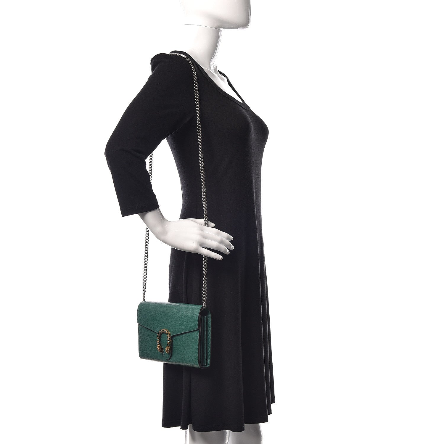 Gucci Calfskin Mini Dionysus Chain Wallet Emerald 2 of 6