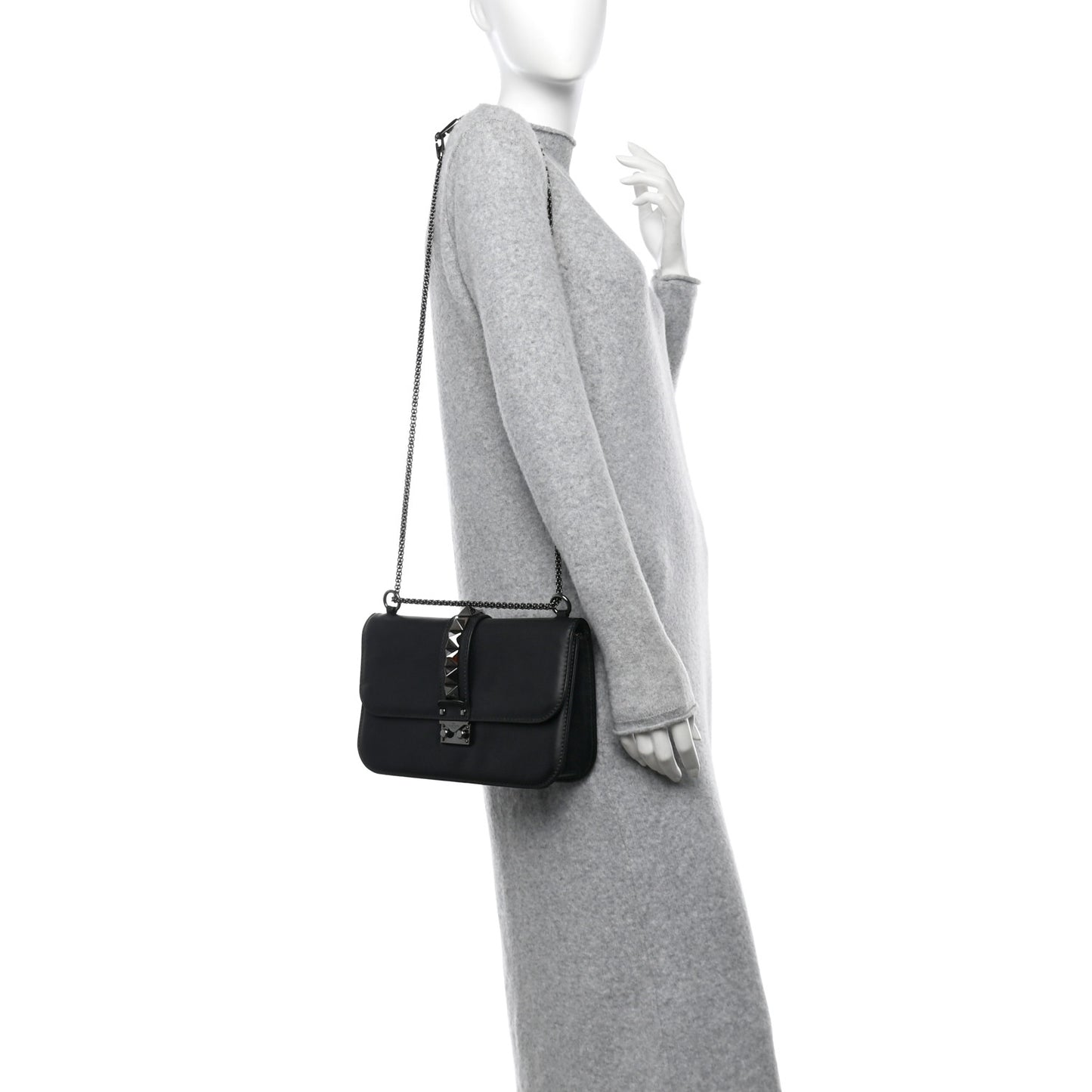 Vitello Medium Glam Lock Rockstud Flap Black