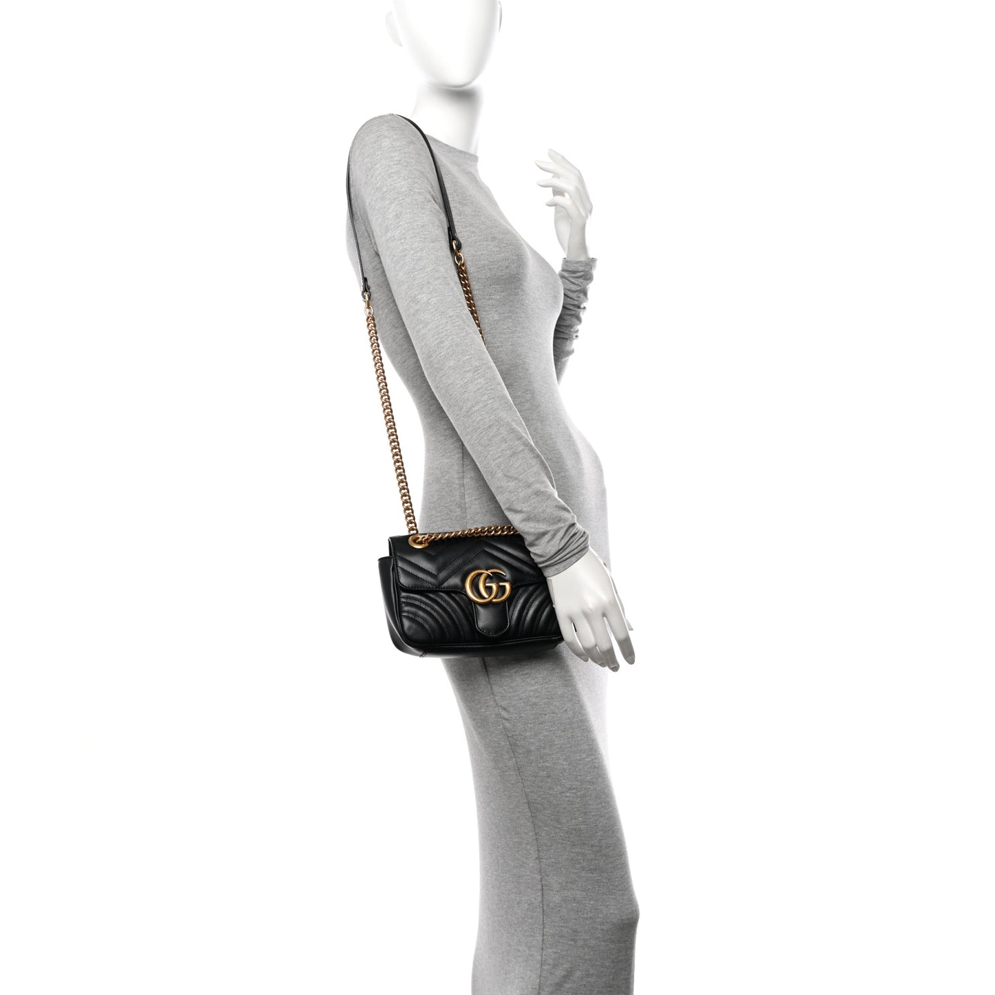 Calfskin Matelasse Mini GG Marmont Shoulder Bag Black