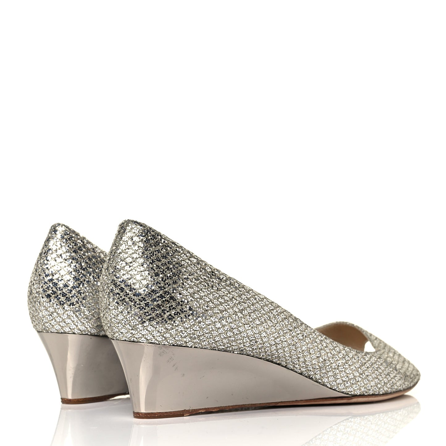 Glitter Fabric Baxen Peep Toe Wedges 41 Silver Gold