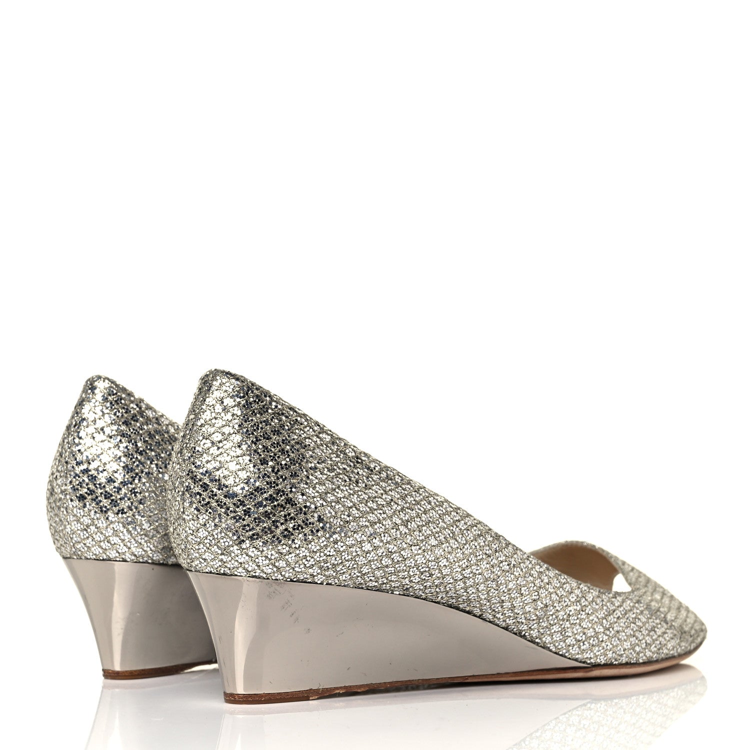 Jimmy Choo Glitter Fabric Baxen Peep Toe Wedges 41 Silver Gold 4 of 8