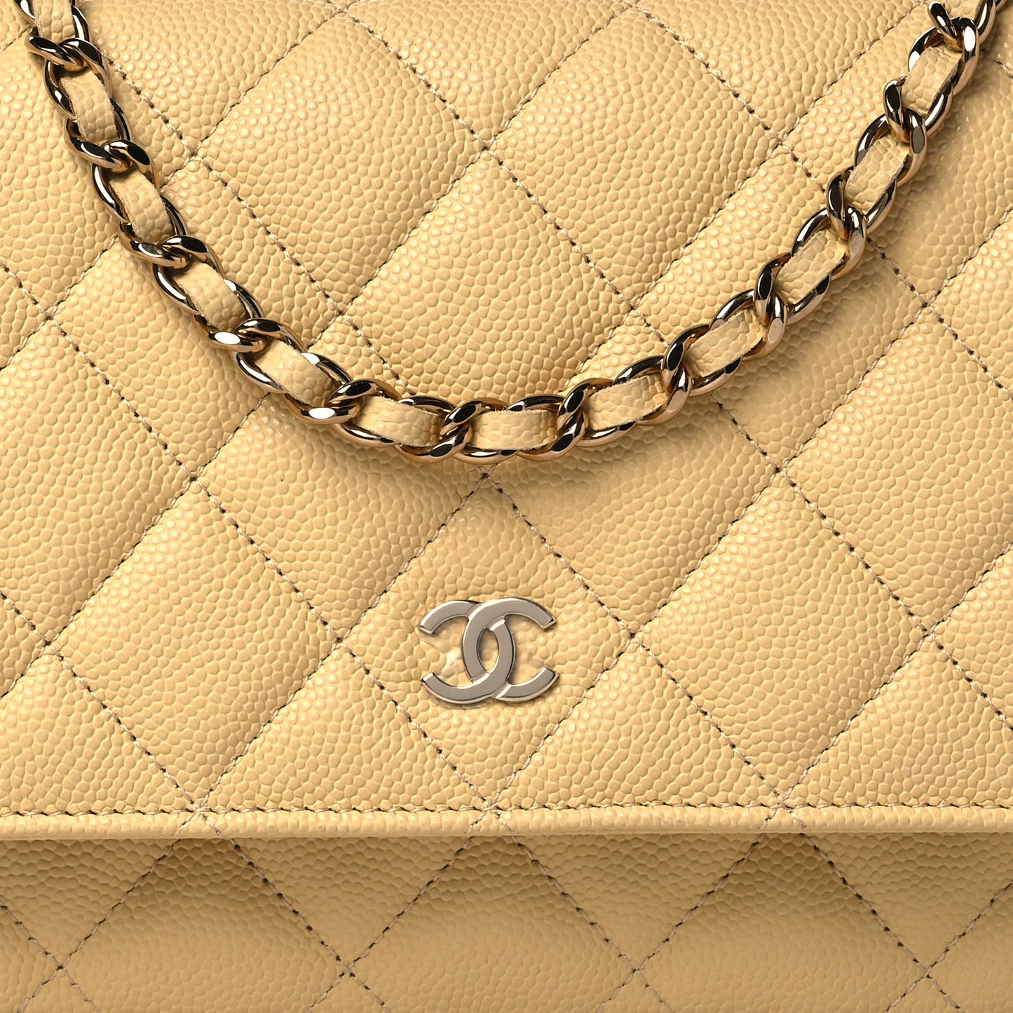 Caviar Quilted Wallet on Chain WOC Light Yellow