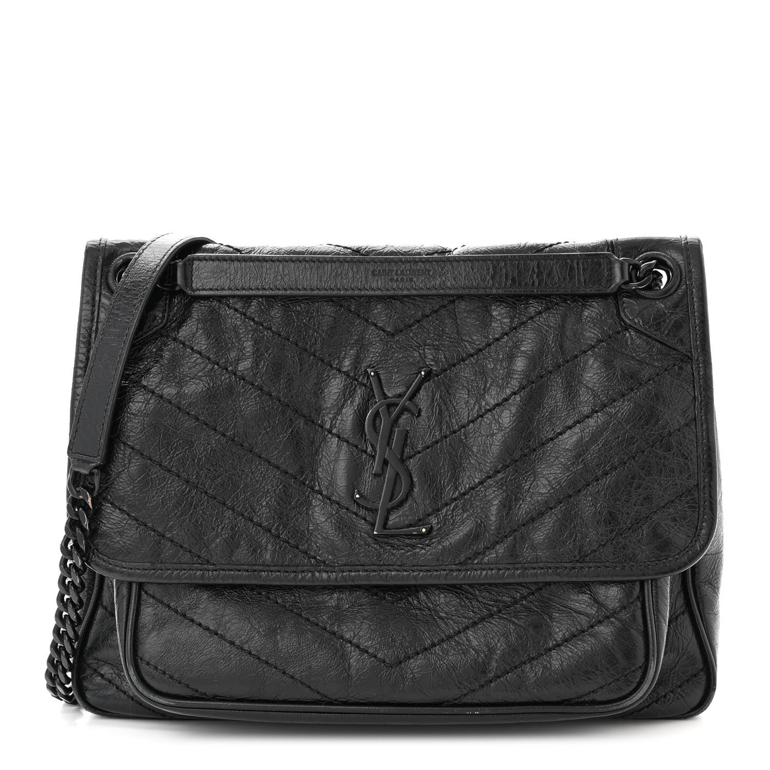 Saint Laurent Crinkled Calfskin Matelasse Monogram Medium Niki Chain Satchel Black 1 of 11