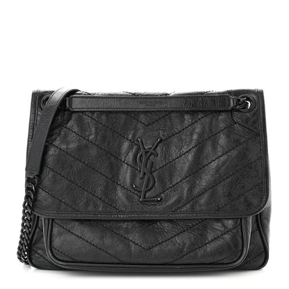 Saint Laurent Crinkled Calfskin Matelasse Monogram Medium Niki Chain Satchel Black 1 of 11