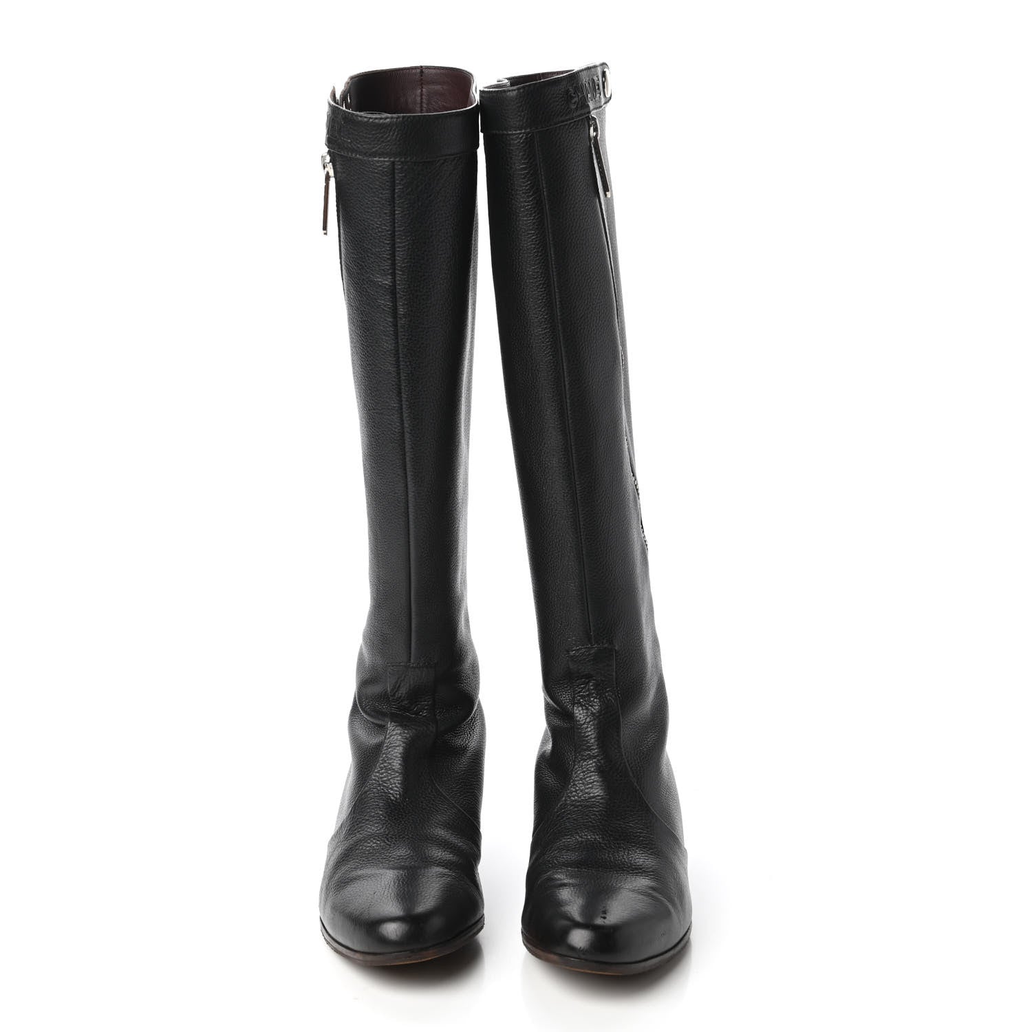Chanel Grained Calfskin Zipper High Tall Boots 37.5 Black 2 of 8