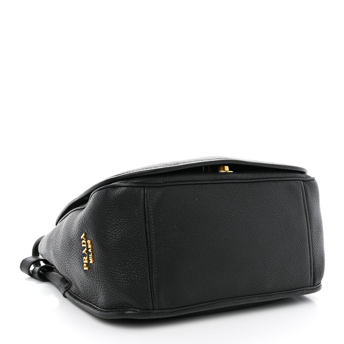 Vitello Daino Embossed Logo Flap Shoulder Bag Black