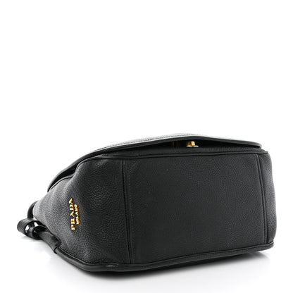 Prada Vitello Daino Embossed Logo Flap Shoulder Bag Black 4 of 12