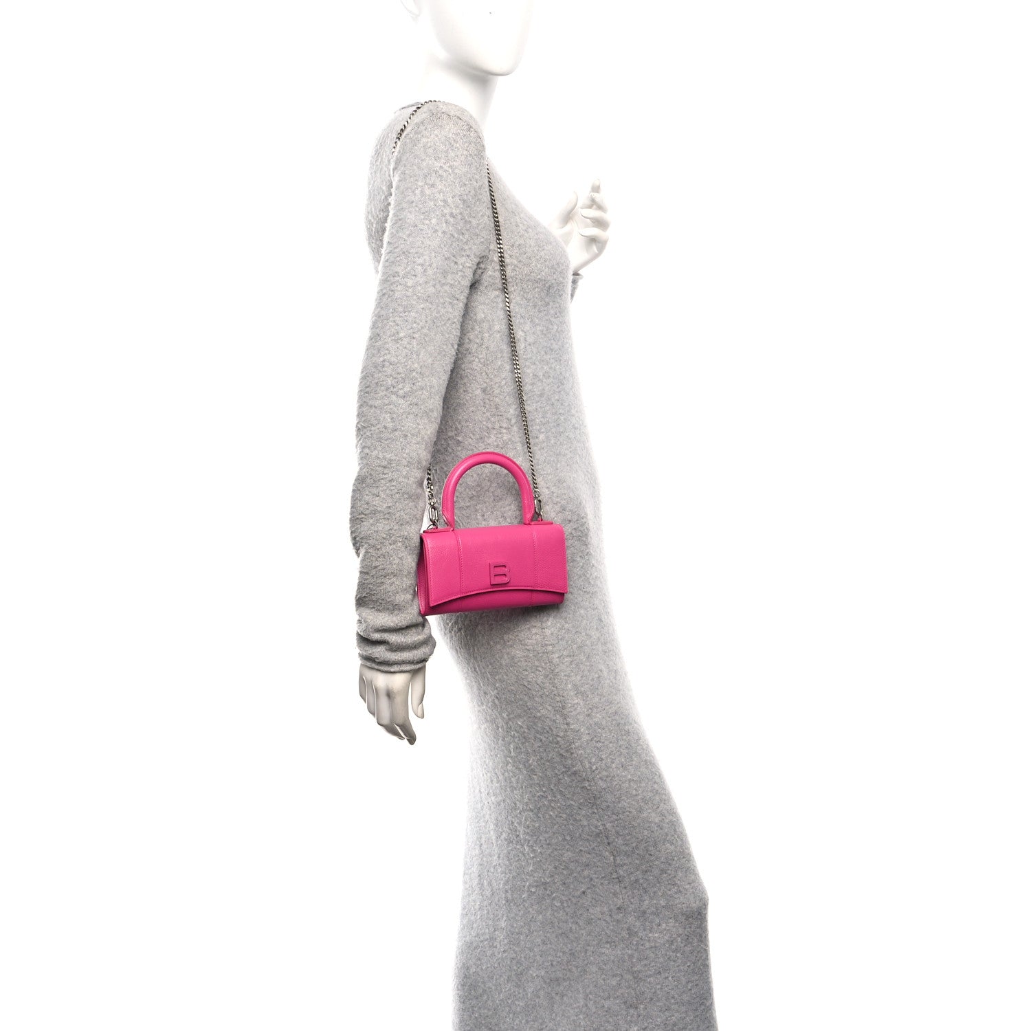 Balenciaga Grained Calfskin Tonal B Hourglass Top Handle Crossbody Phone Holder Fuchsia 2 of 10