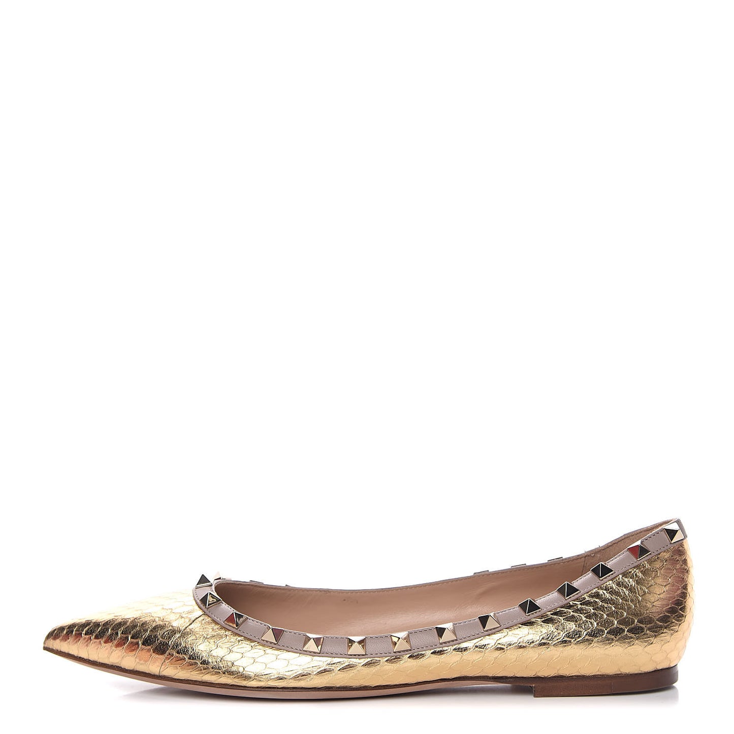 Metallic Watersnake Rockstud Ballerina Flats 41 Gold Poudre