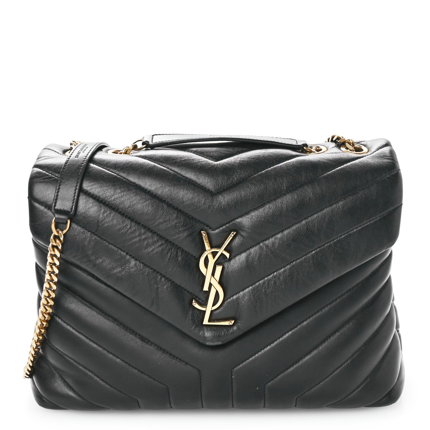 Calfskin Y Quilted Monogram Medium Loulou Chain Satchel Black